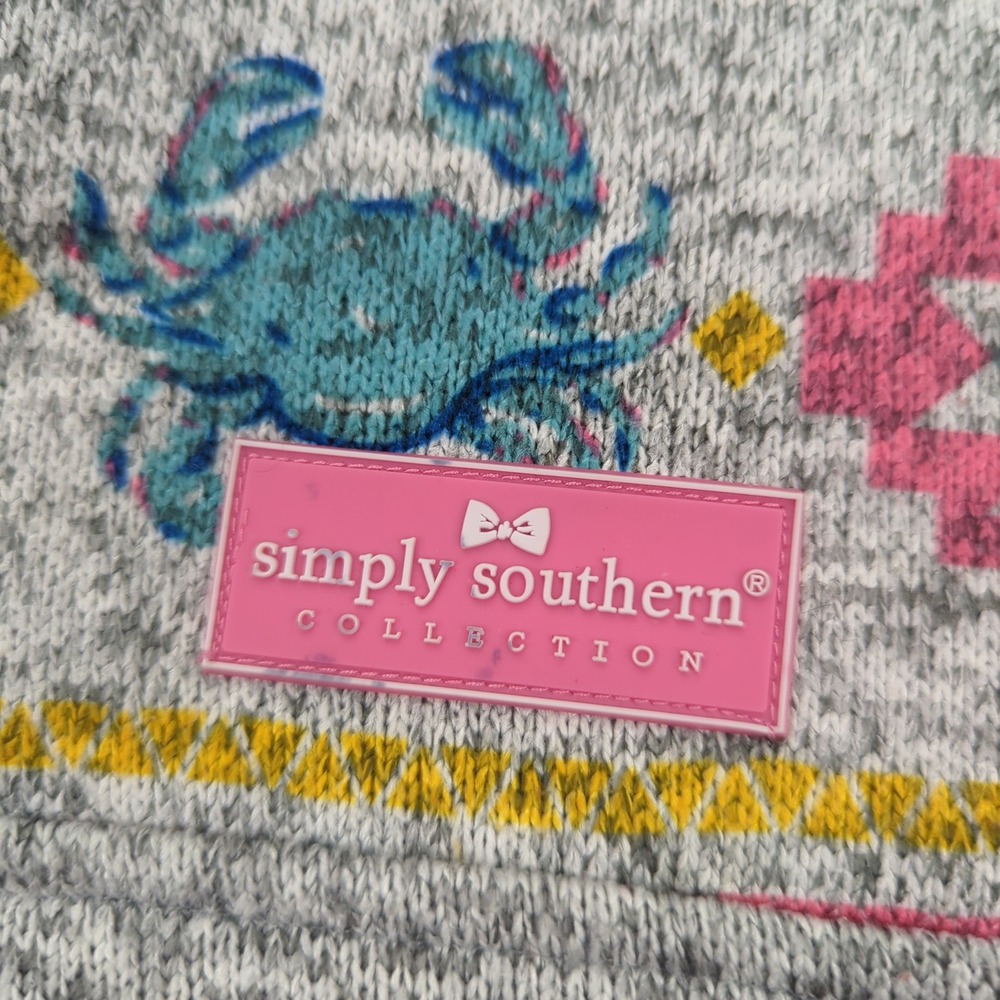 Simply Southern Pullover Womens Small Gray Pink Blue Crab Print Aztec Preppy - Picture 4 of 12